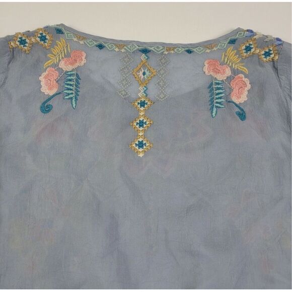 Johnny Was Embroidered Tunic Top/ Mini Dress Size Small– Light Blue 3/4 Sleeve B - Picture 15 of 16